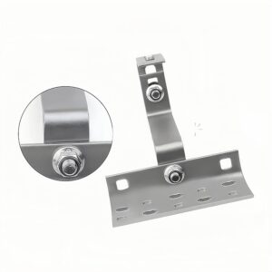 Stainless steel solar roof hook for tile roof PV mounting systems.