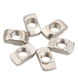 Carbon steel nickel-plated T-nuts, hammer head sliding nuts for metal frames.