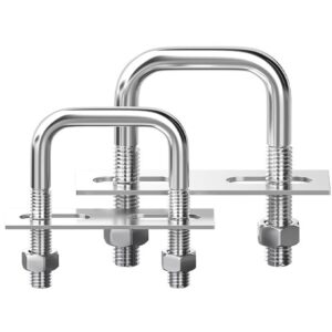 Stainless Steel Square U-Bolt with Backing Plate and Hex Nuts - Square Bend Bolt Kit