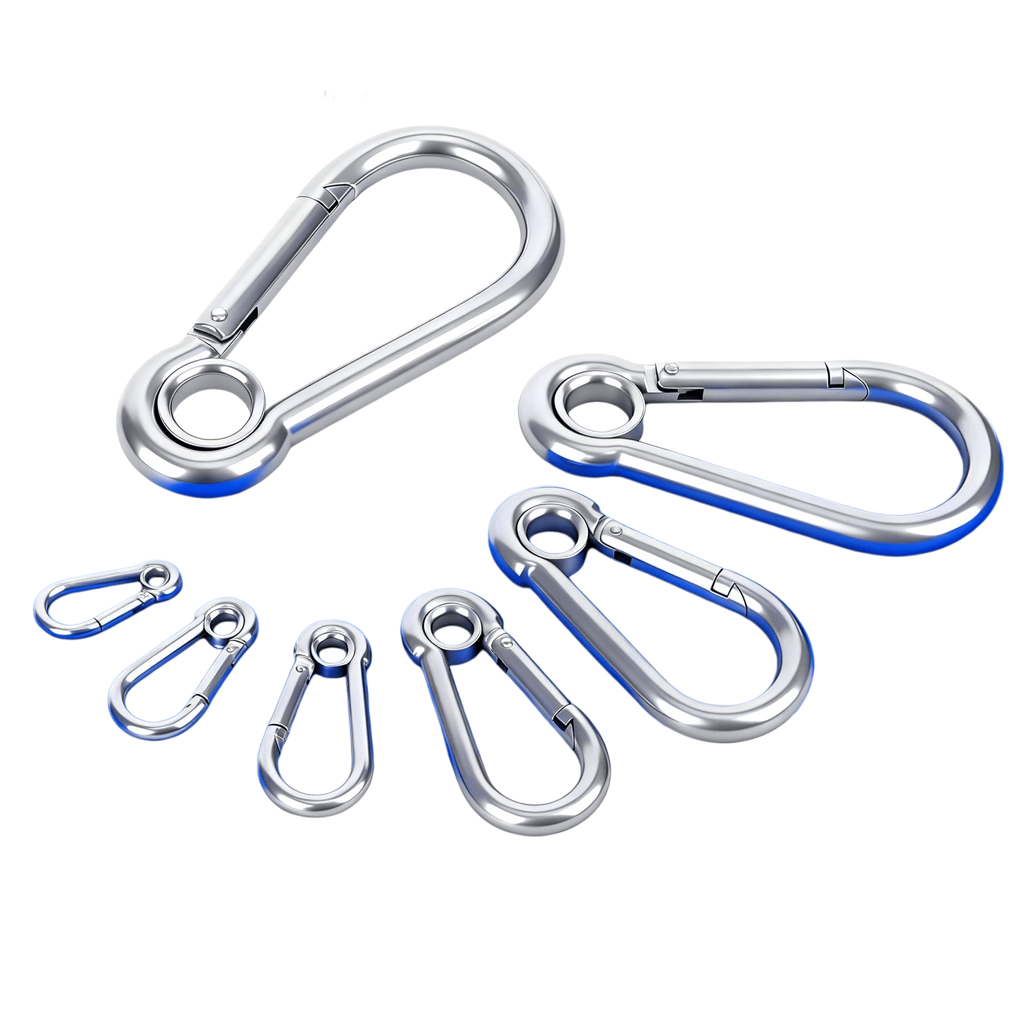 Stainless steel spring clip and rope clip hook for industrial fastening.