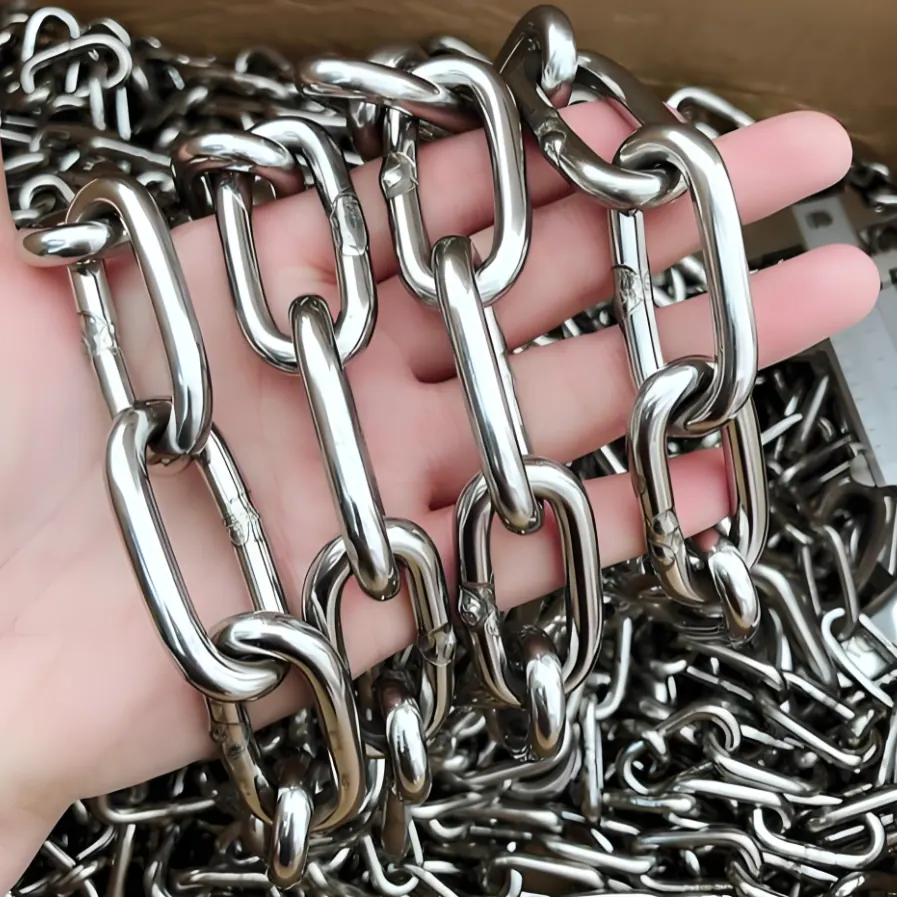 Welded Stainless Steel Chain Close-Up welded stainless steel chain link close-up
