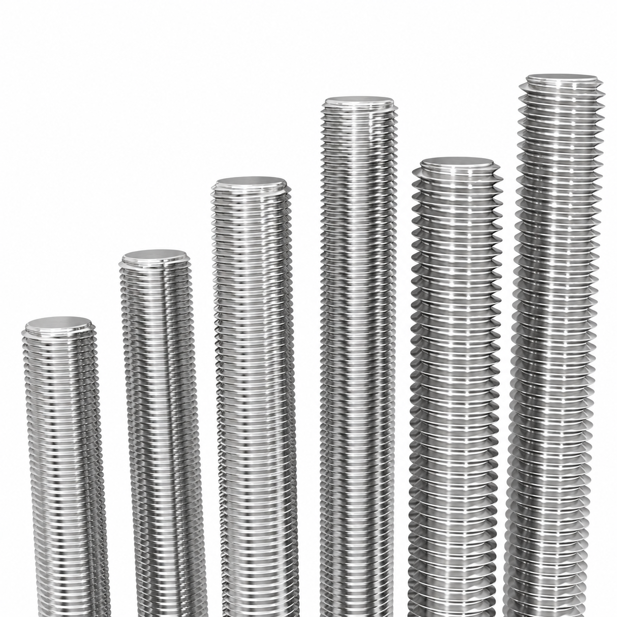 Stainless steel full-thread rods in assorted diameters